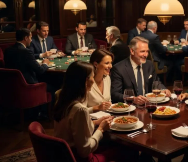 Meleg fényekkel megvilágított esti éttermi és kártyaszobai hangulat a Savor Hungaryben