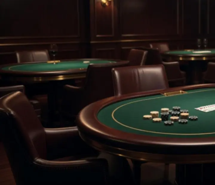 Elegáns budapesti poker lounge dedikált kártyaasztalokkal és esti hangulattal