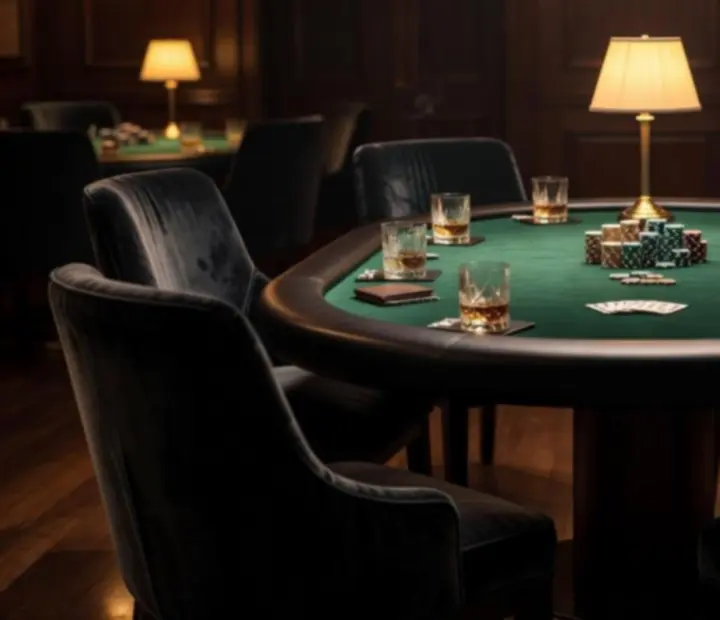 Elegáns card lounge kényelmes ülőhelyekkel és kártyaasztalokkal