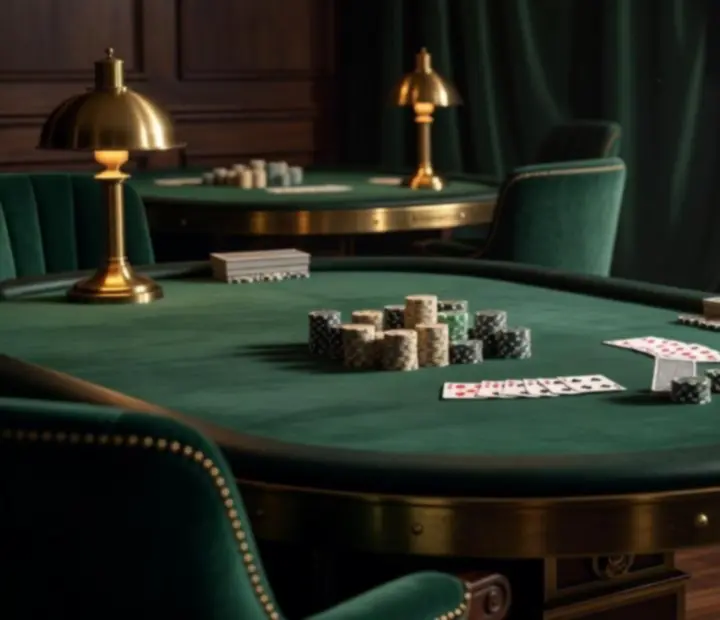 Prémium minőségű pokerasztalok kártyákkal és zsetonokkal